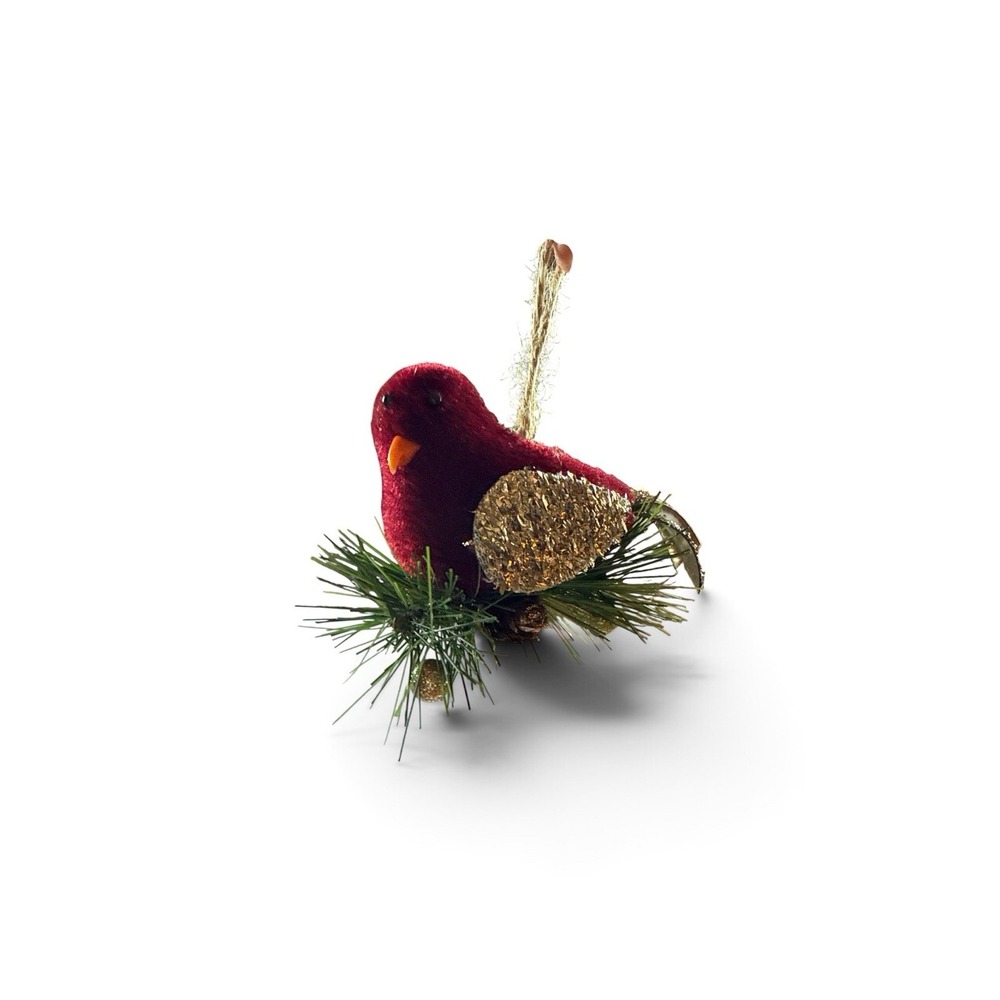 Winter Wonder Lane Burgundy Bird 3 Piece Ornament Set Gold Glitter Christmas - Picture 2 of 3